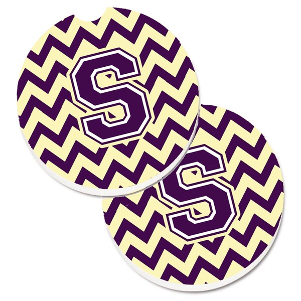Carolines Treasures Letter S Chevron Purple and Gold Cup Holder Car Coaster, PK2 CJ1058-SCARC - main